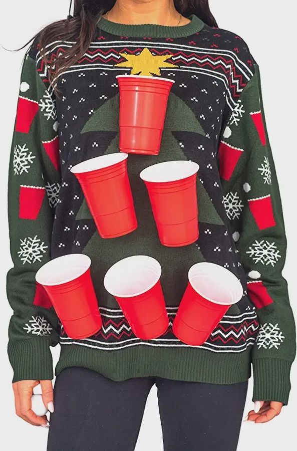 Beer Pong Ugly Christmas Sweater All Over Print Sweatshirt Ugly