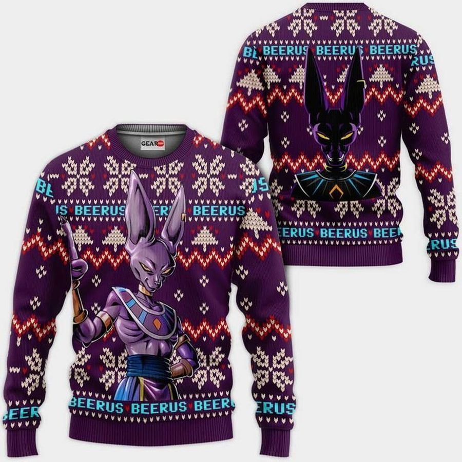 Beerus Ugly Christmas Sweater and 3D Hoodie Custom Dragon Ball