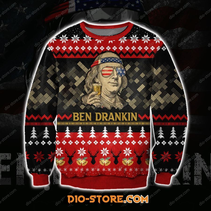 Ben Drankin 3D Print Knitting Pattern Ugly Christmas Sweater Hoodie All Over Printed Cint10181, All Over Print, 3D Tshirt, Hoodie, Sweatshirt