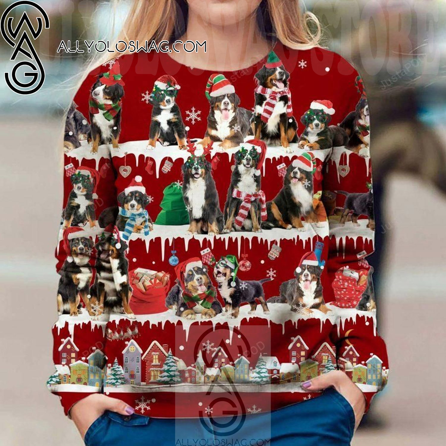Bernese Mountain Dog Holiday Party Ugly Christmas Sweater
