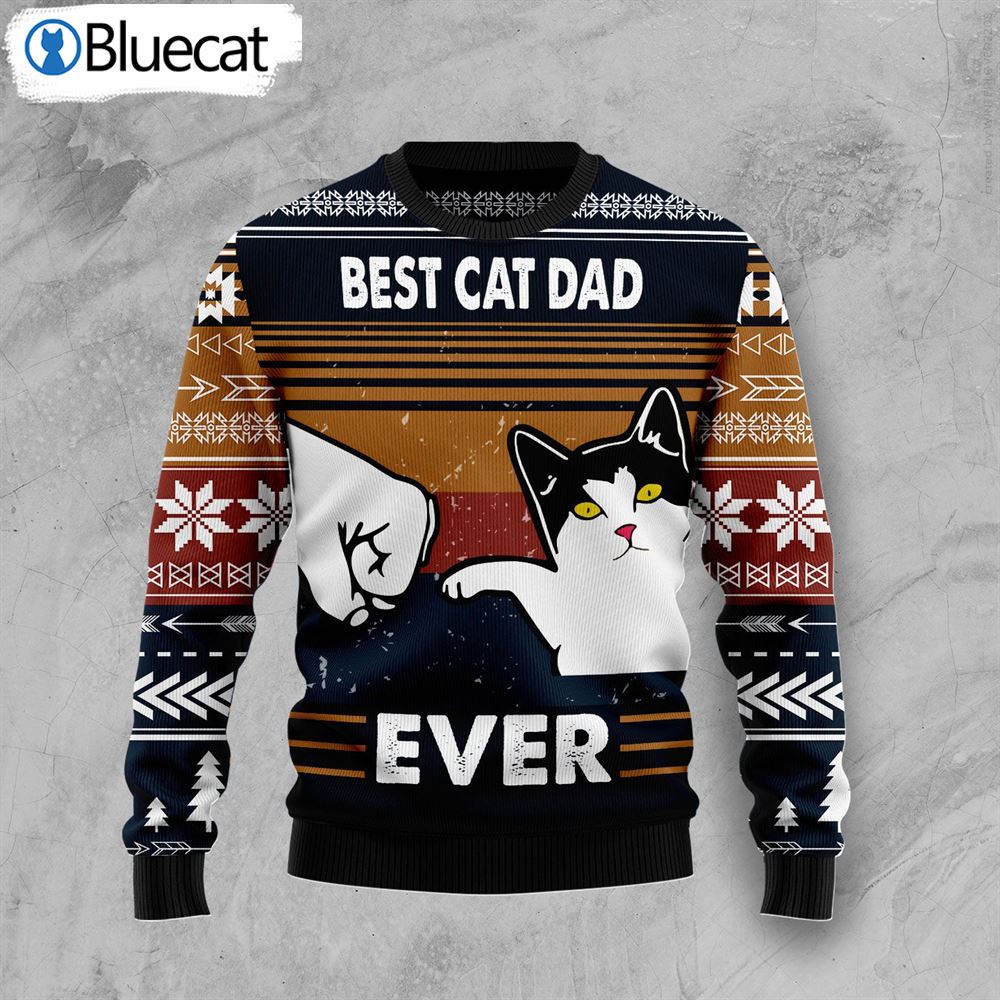 Best Cat Dad Ever Ugly Christmas Sweater
