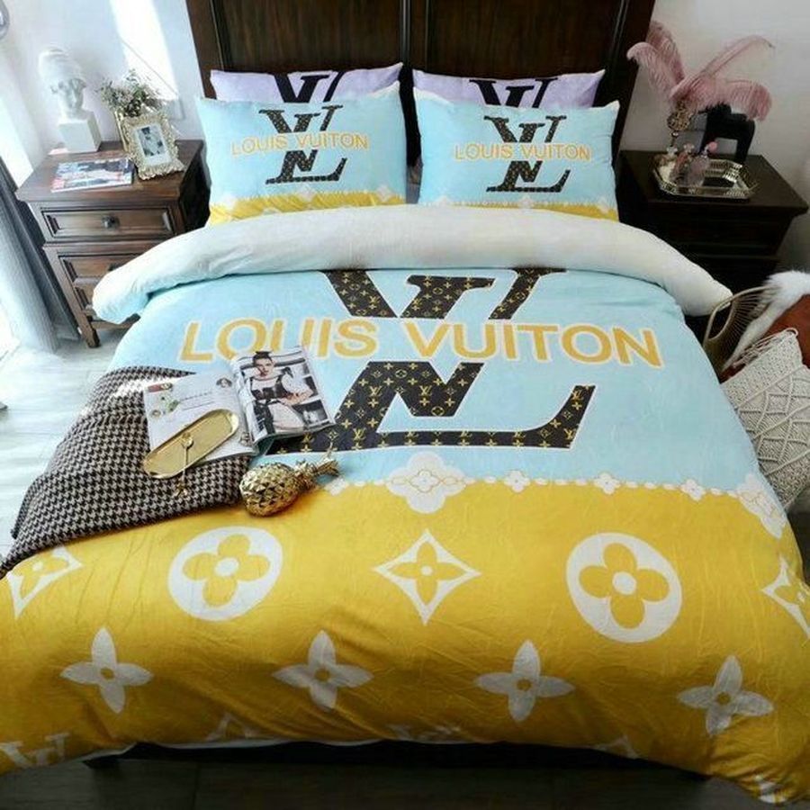 Best Louis Vuitton Mint and Yellow Monogram Bedding Set