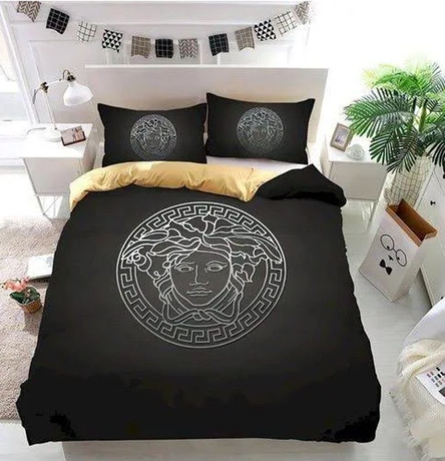 Best Versace Big Logo In Black Background Bedding Set