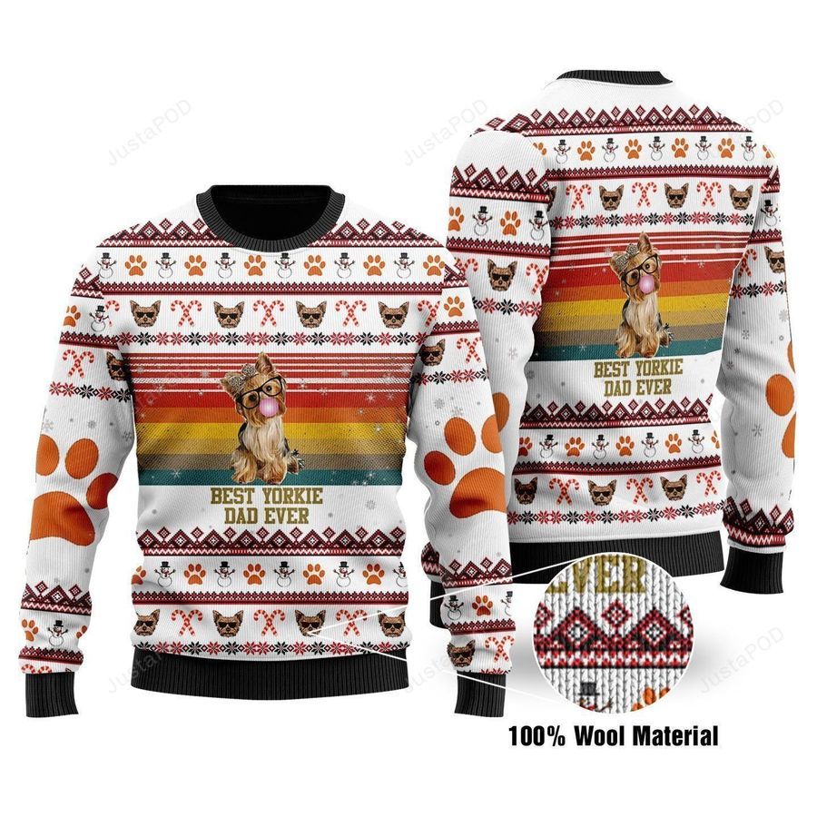 Best Yorkie Dad Ever Ugly Christmas Sweater All Over Print