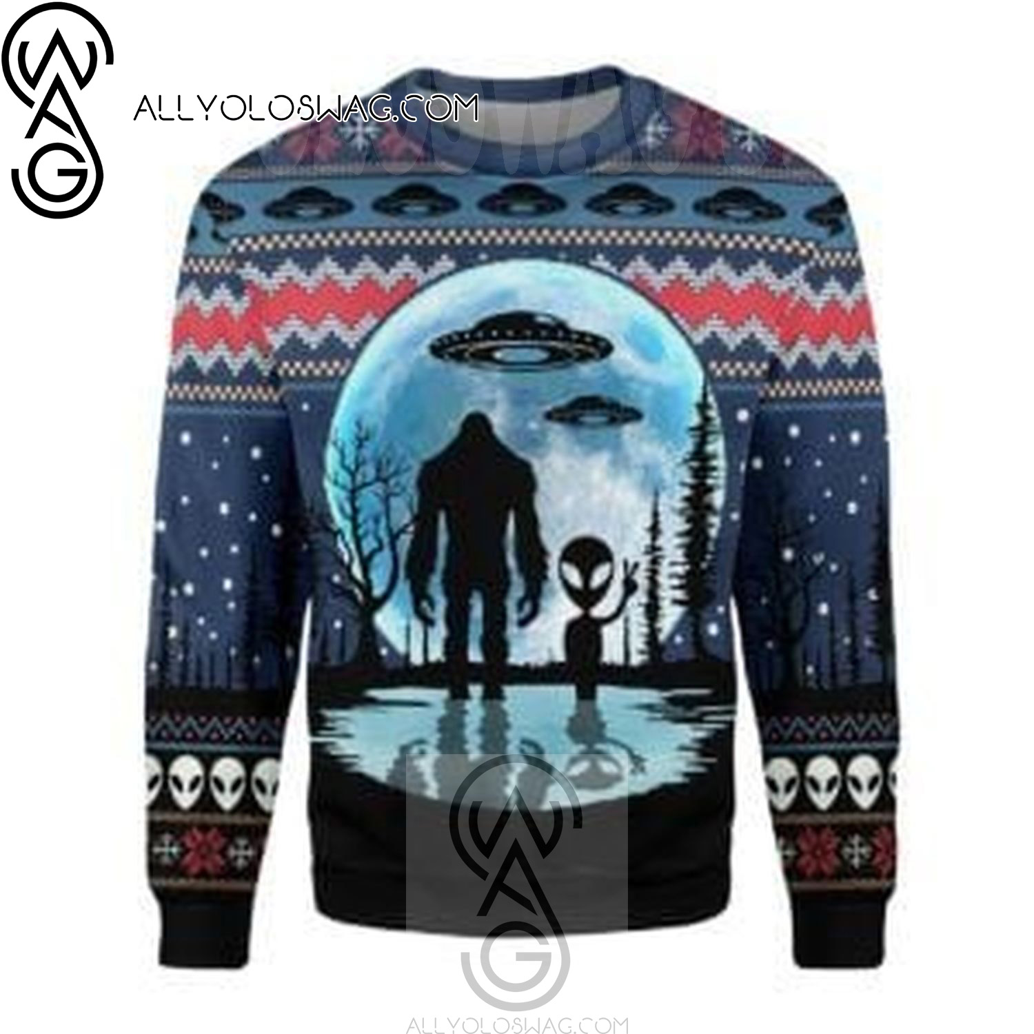 Bigfoot Alien UFO For Bigfoot Lovers Holiday Party Ugly Christmas Sweater