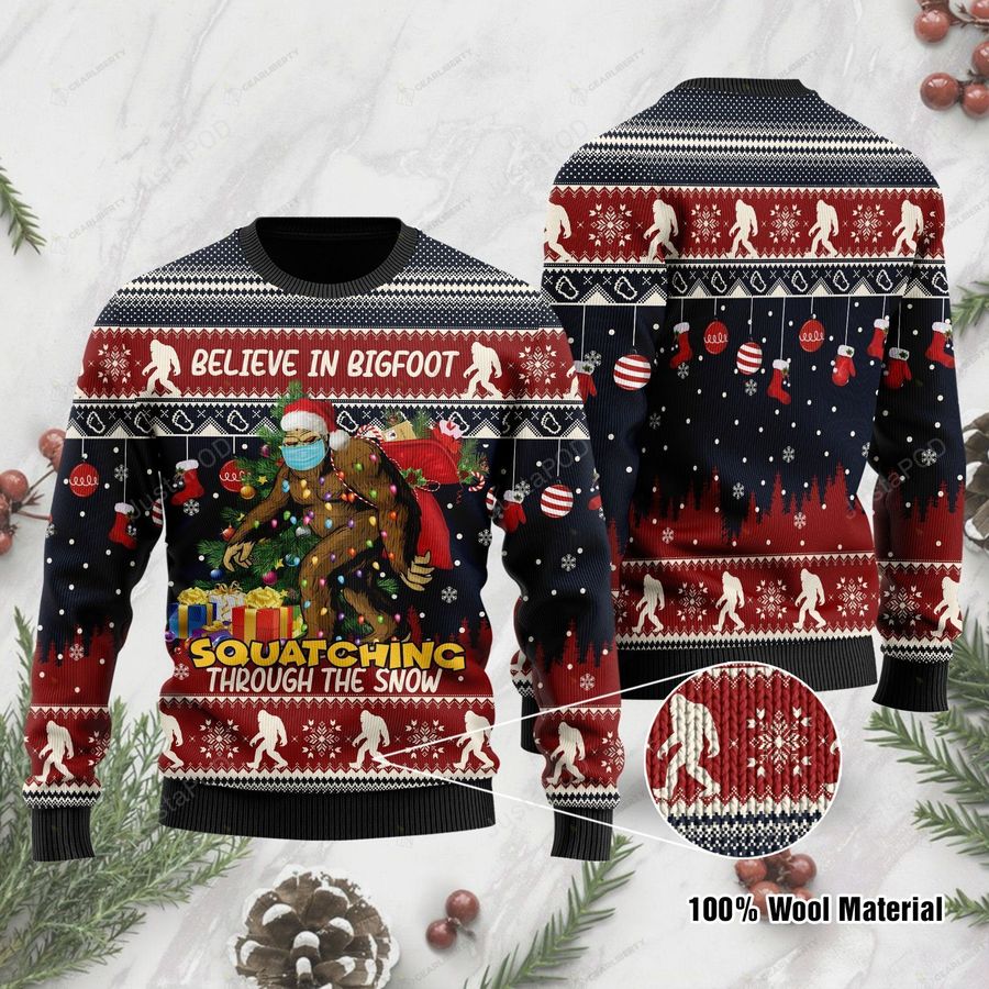 Bigfoot Christmas Squatching Through The Snow Ugly Christmas Sweater, All Over Print Sweatshirt, Ugly Sweater, Christmas Sweaters, Hoodie, Sweater