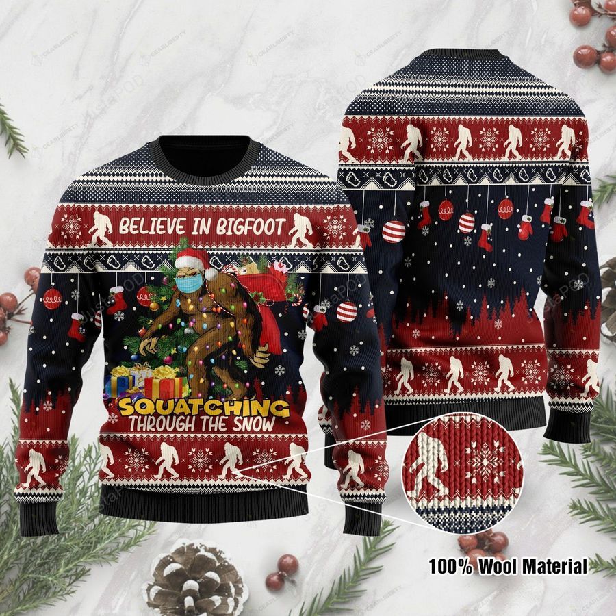 Bigfoot Christmas Squatching Through The Snow Ugly Christmas Sweater All