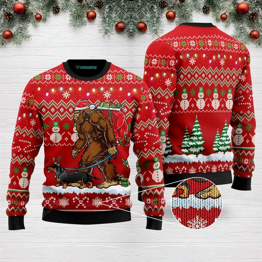Bigfoot Dachshund Ugly Christmas Sweater All Over Print Sweatshirt Ugly