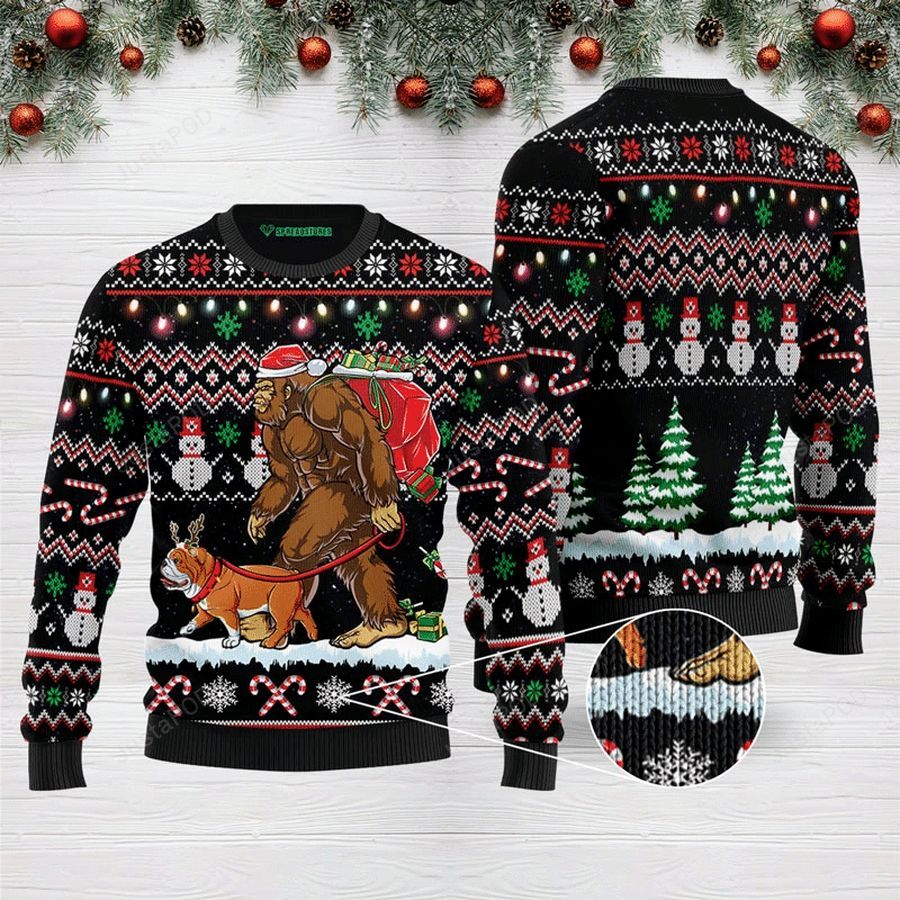 Bigfoot English Bulldog Ugly Christmas Sweater All Over Print Sweatshirt