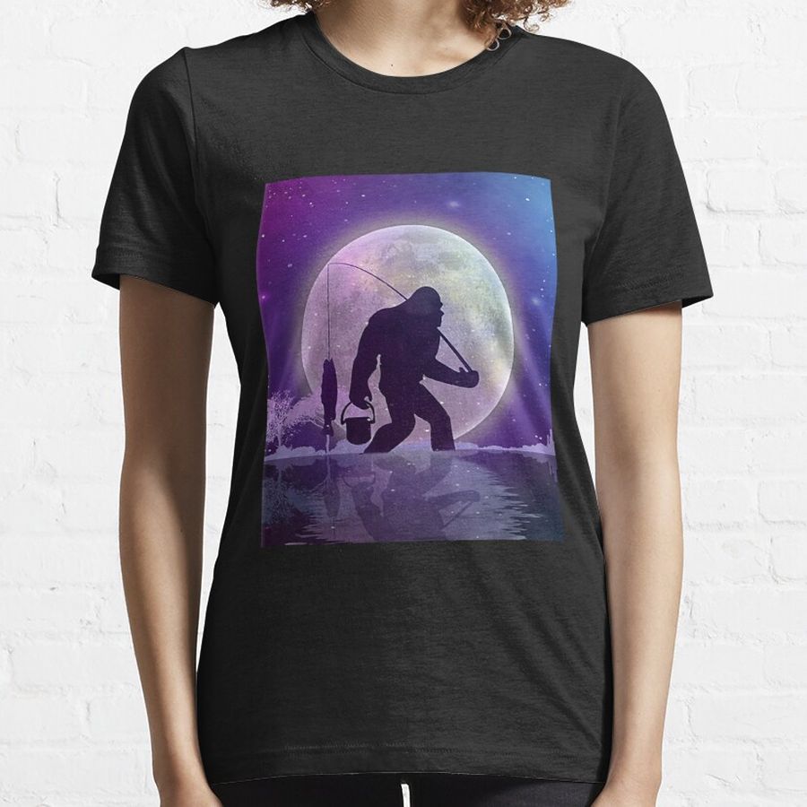 BigFoot Fishing And Moon All Good Things Are Wild And Free Purple Essential T-Shirt