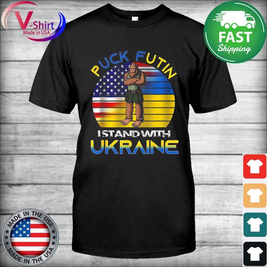 Bigfoot Puck Futin I Stand With Ukraine and USA Flag Vintage Shirt