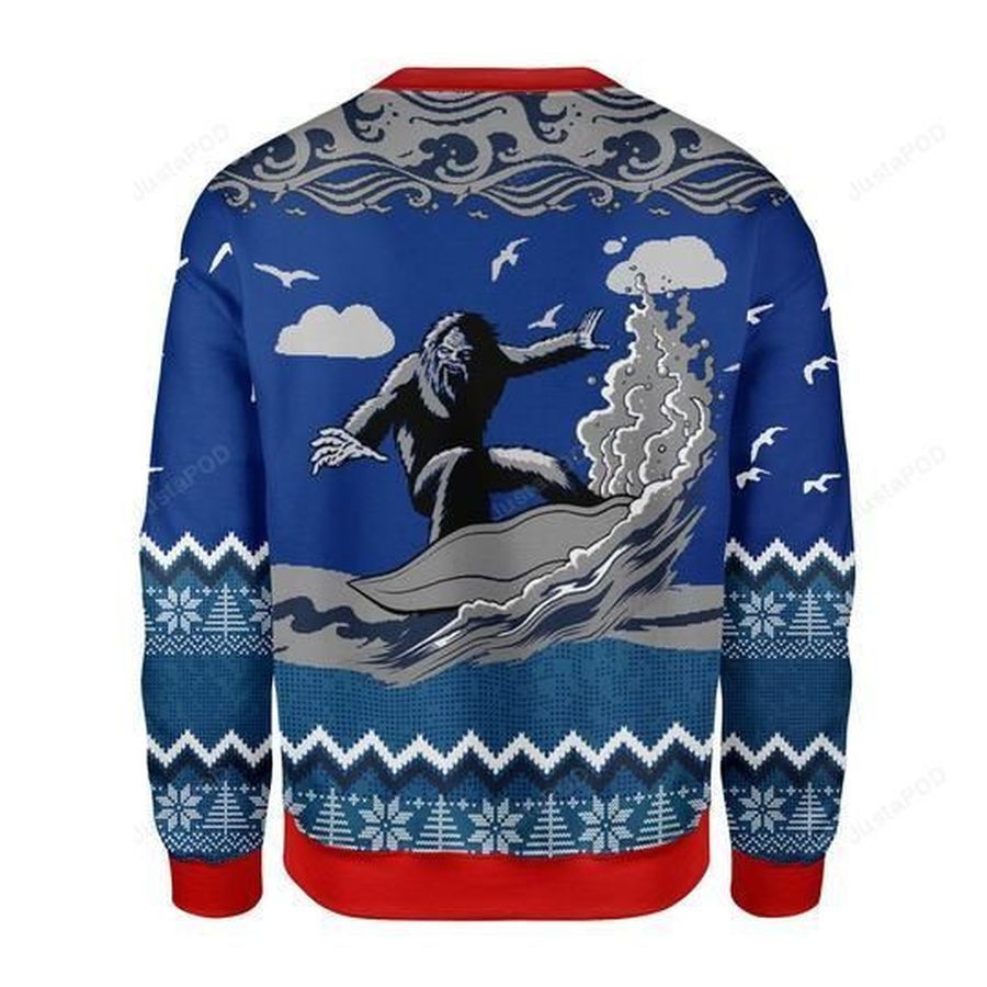 Bigfoot Surfing Ugly Christmas Sweater All Over Print Sweatshirt Ugly