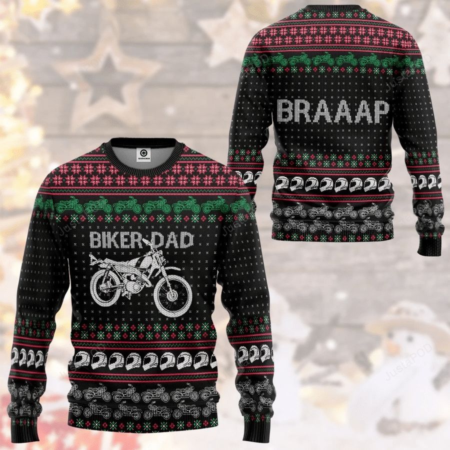 Biker Dad Ugly Christmas Sweater All Over Print Sweatshirt Ugly