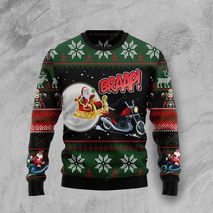 Biker Santa Xmas Ugly Christmas Sweater Ugly Sweater Christmas Sweaters