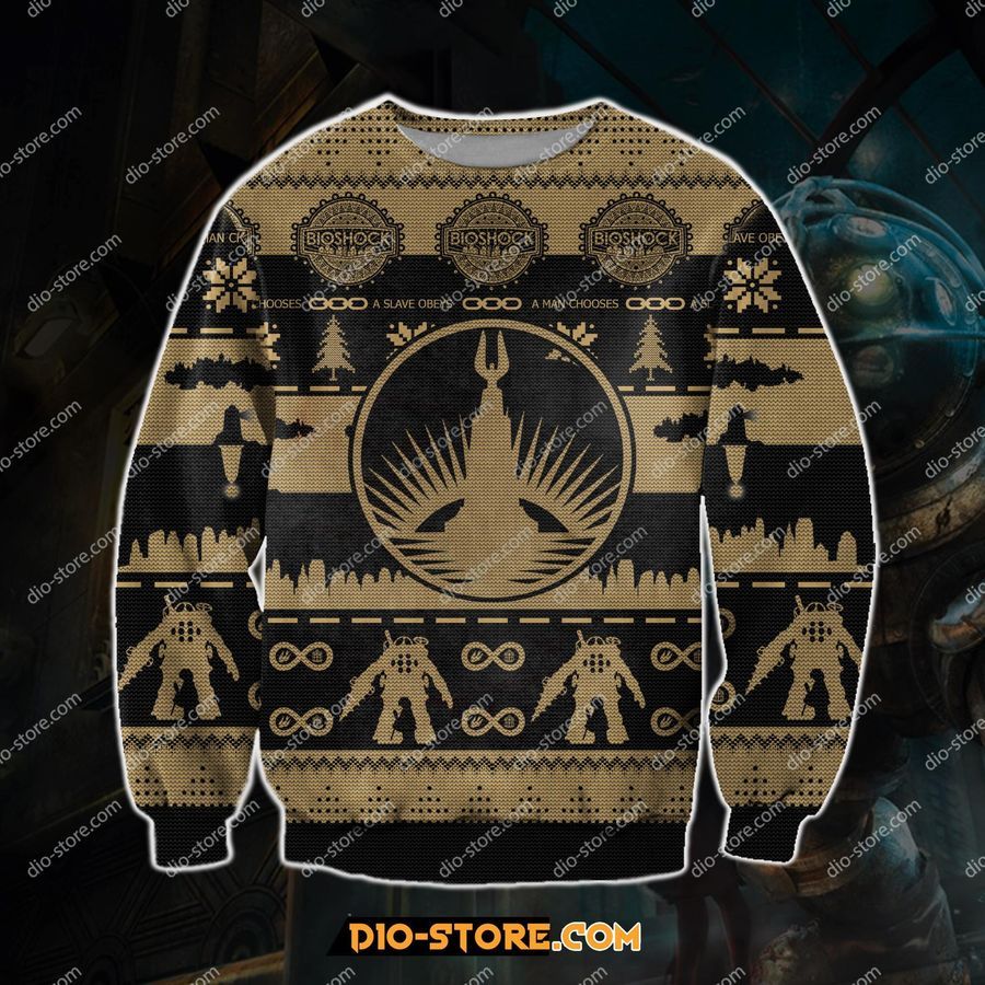 Bioshock 3D Print Knitting Pattern Ugly Christmas Sweater Hoodie All Over Printed Cint10160, All Over Print, 3D Tshirt, Hoodie, Sweatshirt, AOP shirt