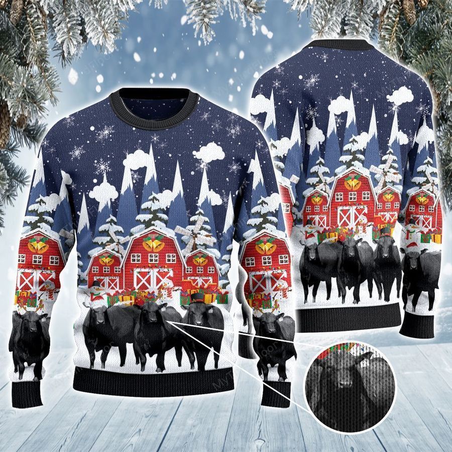 BLACK ANGUS CATTLE LOVERS CHRISTMAS GIFT SNOW FARM UGLY SWEATER