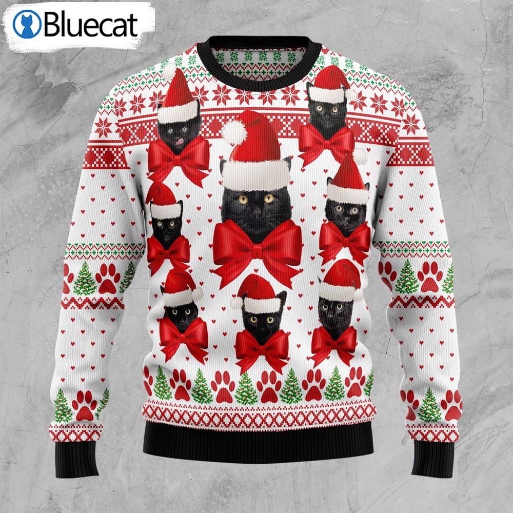 Black Cat Ball Ugly Christmas Sweater