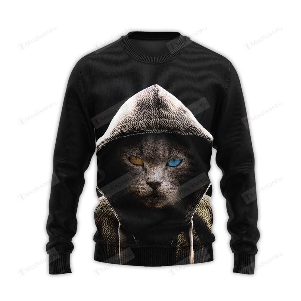 Black Cat Beautiful Eyes Ugly Christmas Sweater, All Over Print Sweatshirt