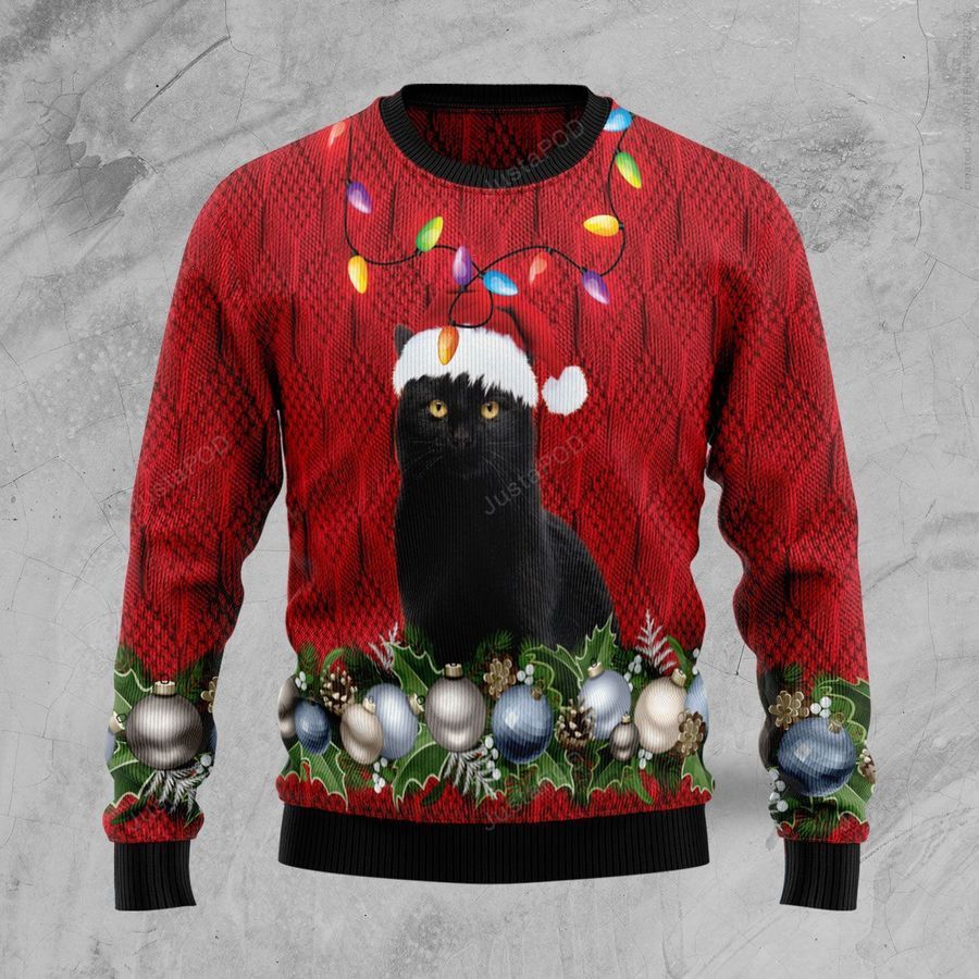 Black Cat Christmas Beauty Ugly Christmas Sweater Ugly Sweater Christmas