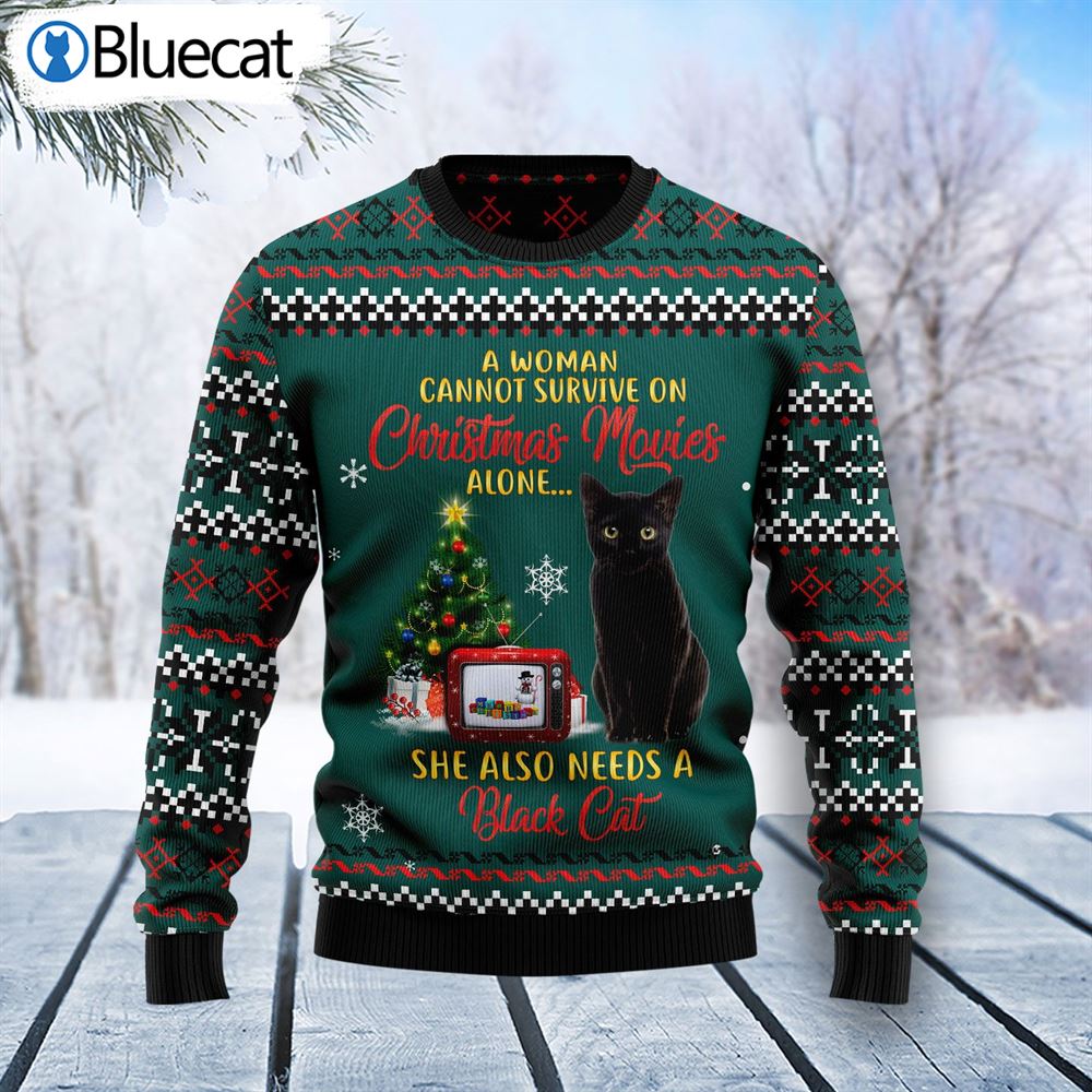 Black Cat Christmas Movie Ugly Christmas Sweater