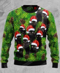 Black Cat Christmas Tree Ugly Christmas Sweater, All Over Print Sweatshirt