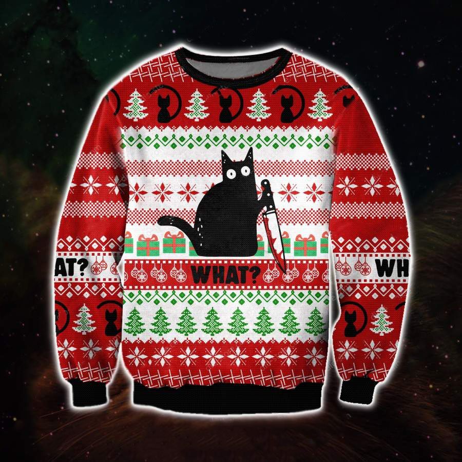 Black Cat Christmas Ugly Sweater, Black Cat Christmas Gift, Black Cat What Christmas Shirt