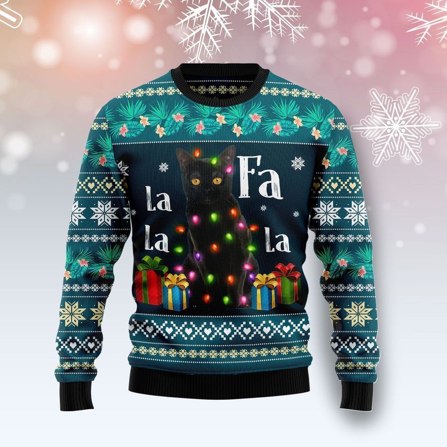 Black Cat Falalala Ugly Christmas Sweater All Over Print Sweatshirt