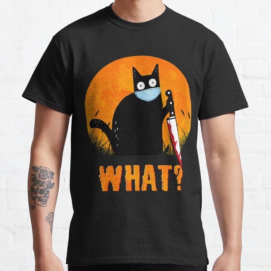 Black Cat Mask Halloween What vintage Classic T-Shirt