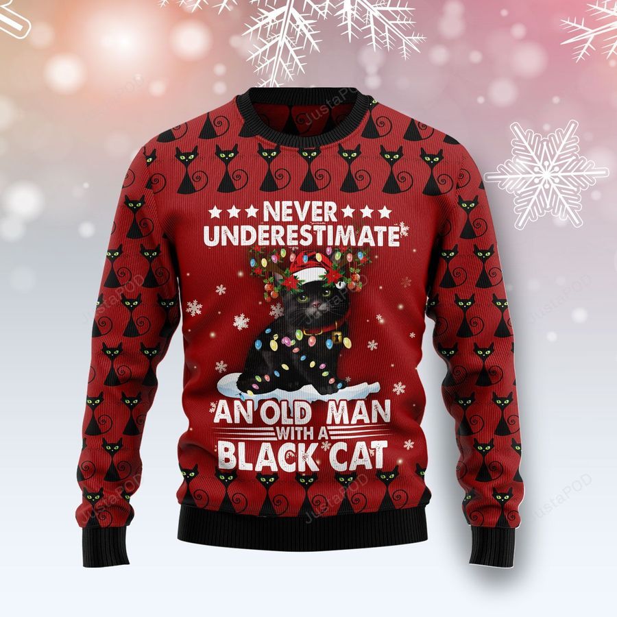 Black Cat Old Man Ugly Christmas Sweater, Ugly Sweater, Christmas Sweaters, Hoodie, Sweater