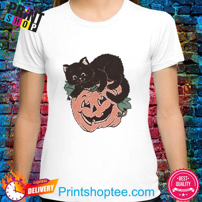 Black cat on pumpkin halloween 2022 tee shirt