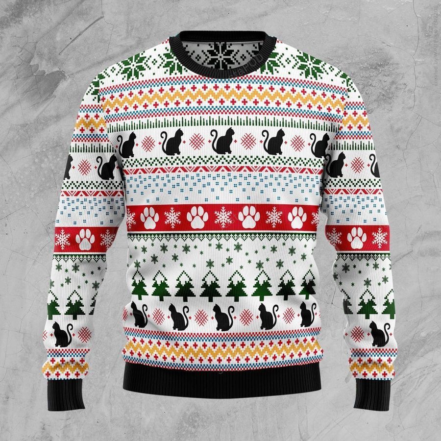 Black Cat Pattern Ugly Christmas Sweater Ugly Sweater Christmas Sweaters