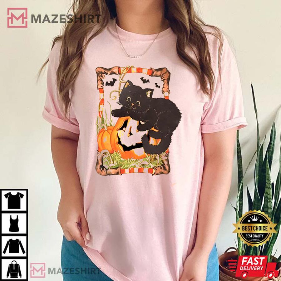 Black Cat Pumpkin Gift For Halloween T-Shirt