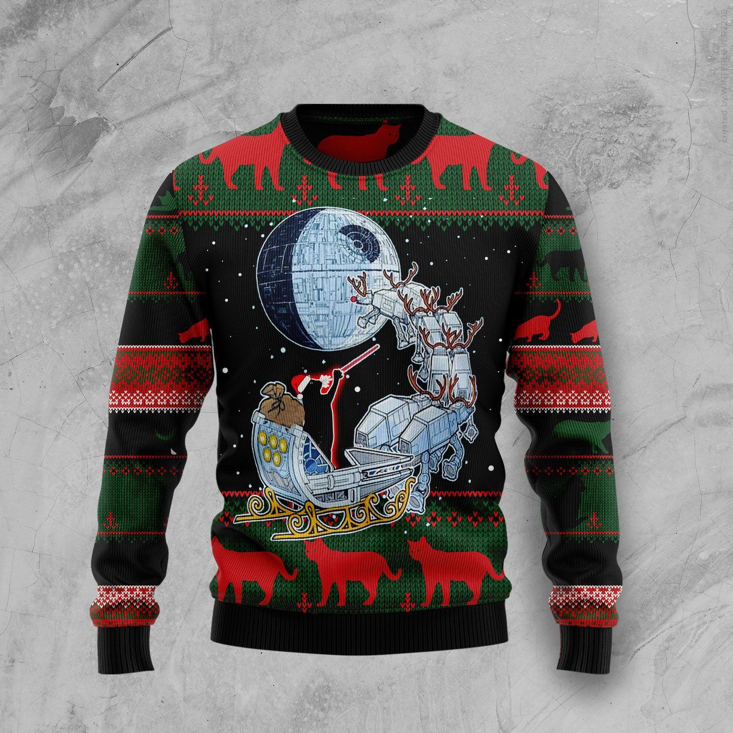 Black Cat Sleigh To Death Star Ugly Sweater