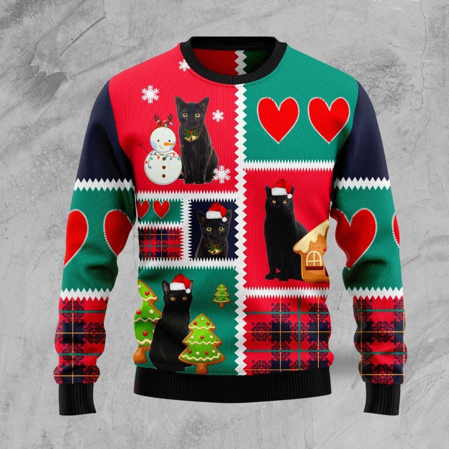 Black Cat Snow Ugly Christmas Sweater All Over Print Sweatshirt