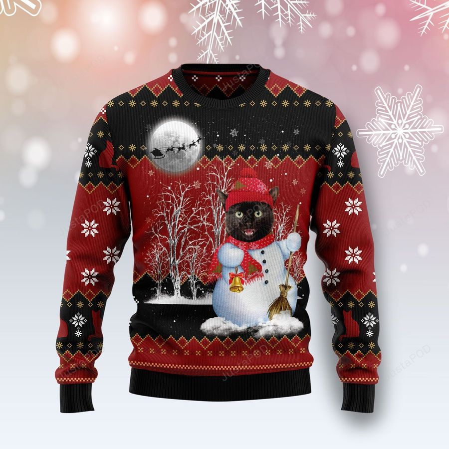 Black Cat Snowman Ugly Christmas Sweater, Ugly Sweater, Christmas Sweaters, Hoodie, Sweater