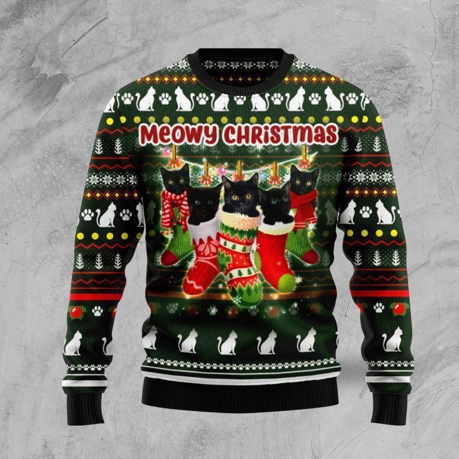 Black Cat Socks Ugly Christmas Sweater All Over Print Sweatshirt
