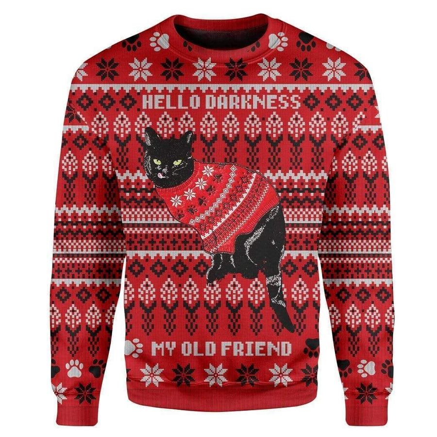 Black Cat wear red sweater Christmas Sweater