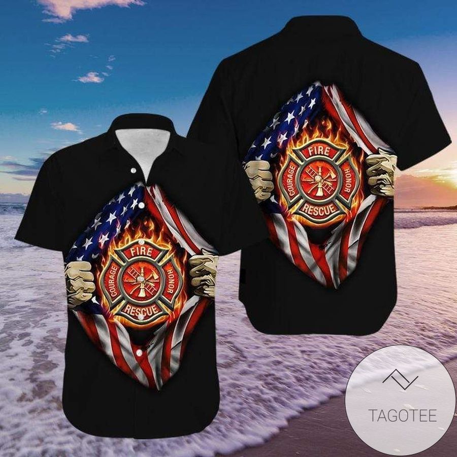 Black Firefighter Hawaiian Aloha Shirts 1410h