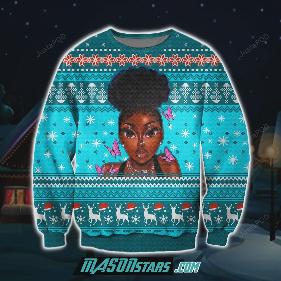 Black Girl 3D Print Knitting Pattern Ugly Christmas Sweater, Ugly Sweater, Christmas Sweaters, Hoodie, Sweater