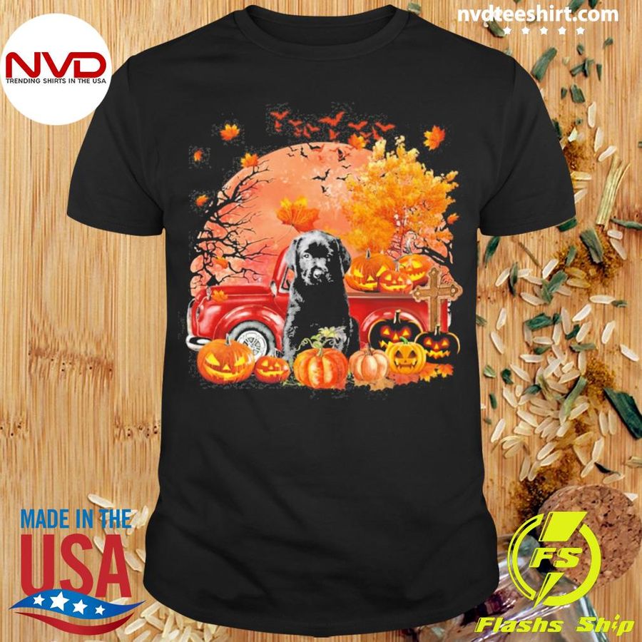 Black Labrador Pup Dog Hollowed Pumpkin Moon Shirt