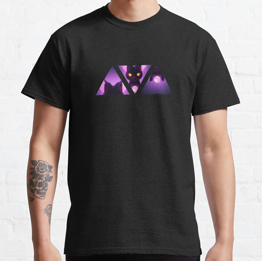 Black Pink Neon Bat Cat with a Crystal Ball Moon Classic T-Shirt