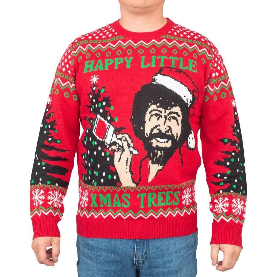 Bob Ross Happy Little Xmas Trees For Unisex Ugly Christmas Sweater, All Over Print Sweatshirt, Ugly Sweater, Christmas Sweaters, Hoodie, Sweater