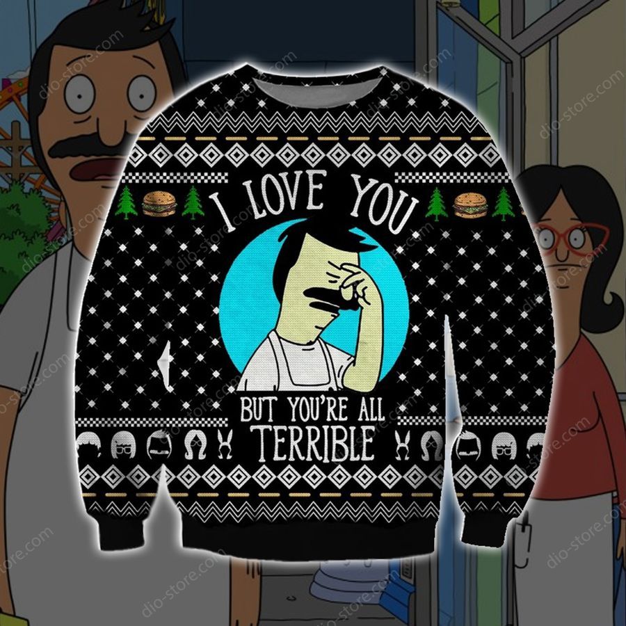 Bobs Burgers Knitting Pattern 3D Print Ugly Christmas Sweater Hoodie All Over Printed Cint10626, All Over Print, 3D Tshirt, Hoodie, Sweatshirt