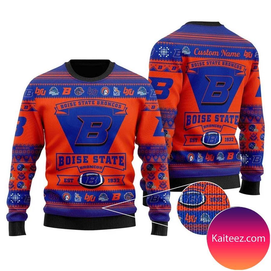 Boise State Broncos Football Team Logo Personalized  Christmas Ugly  Sweater