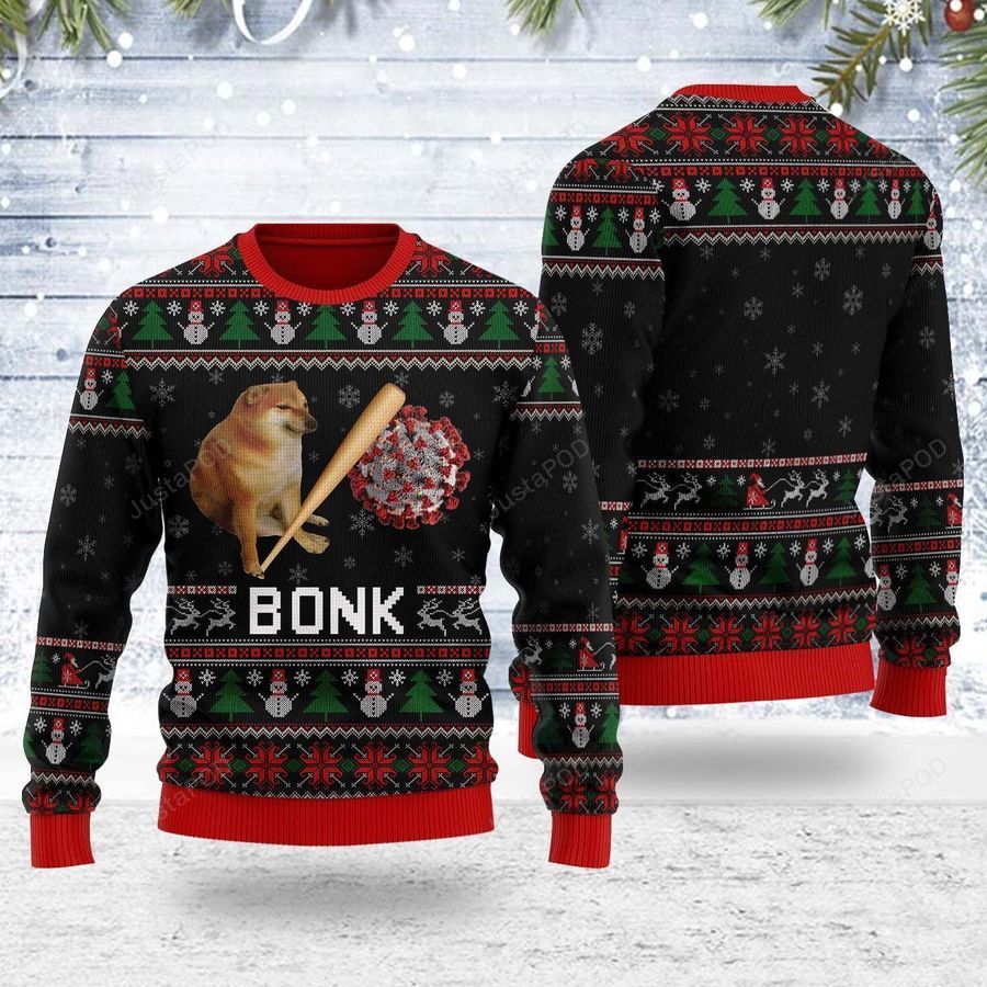 Bonk Coronavirus Meme Ugly Christmas Sweater All Over Print Sweatshirt