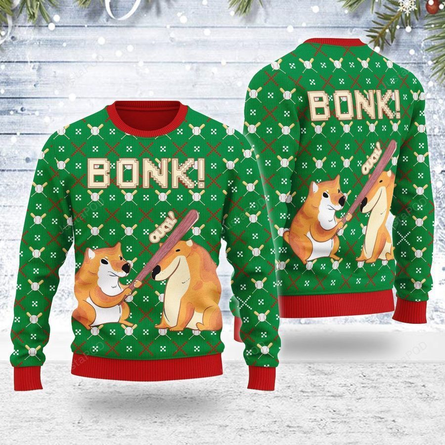 Bonk Dog Ugly Christmas Sweater All Over Print Sweatshirt Ugly