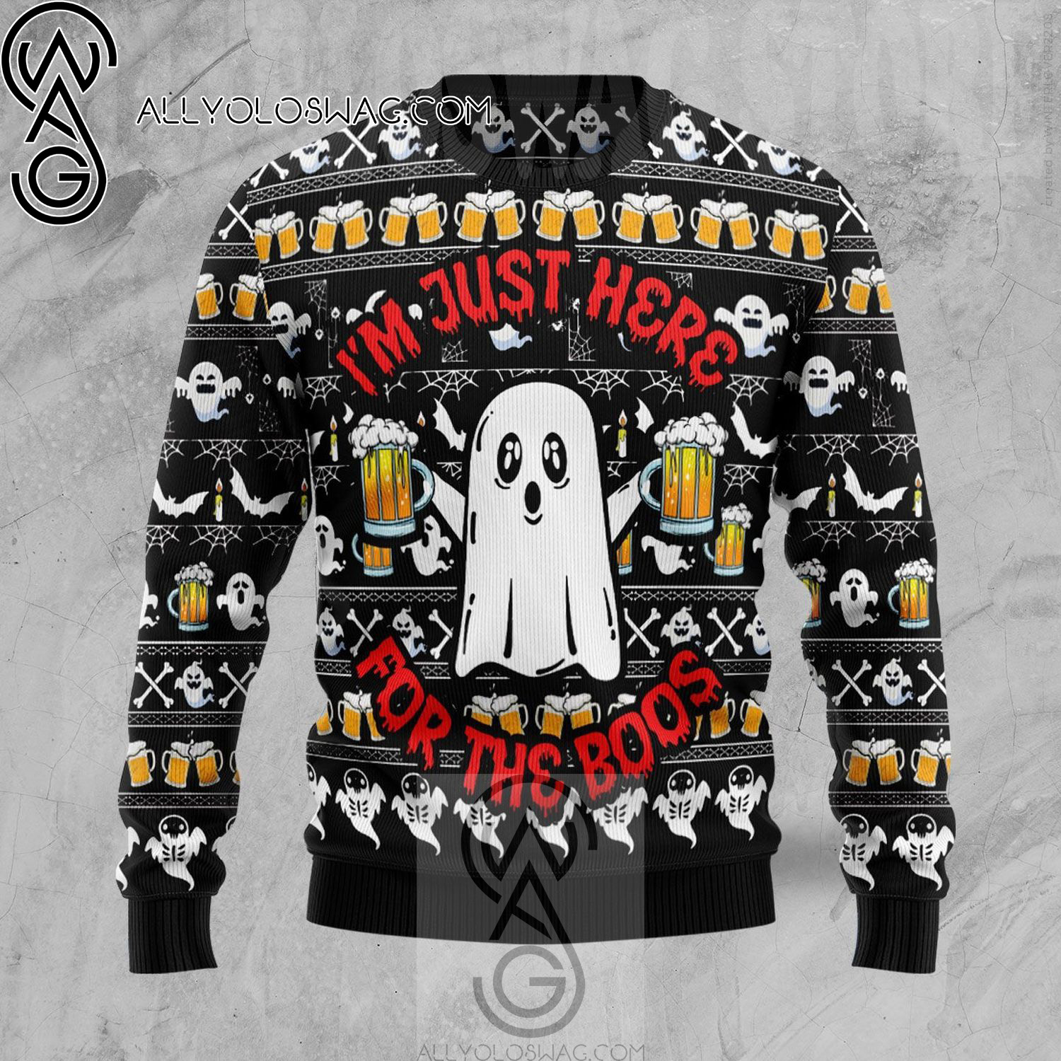 Boo Beer I'm Just Here For The Boos Holiday Party Ugly Christmas Sweater