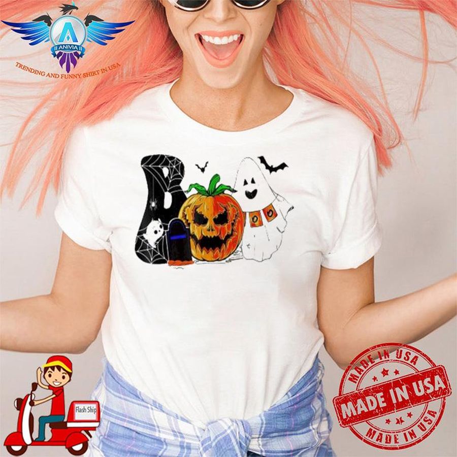 Boo halloween costume spiders ghosts pumpkin and witch hat halloween 2022 shirt