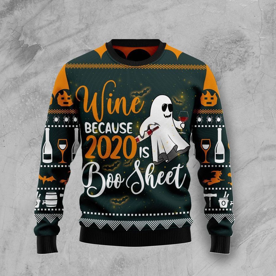 Boo Wine Halloween Ugly Christmas Sweater All Over Print Sweatshirt