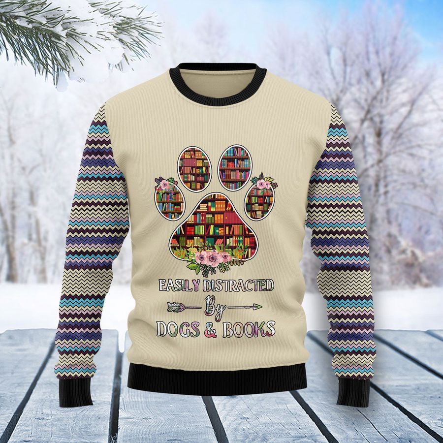 Book And Dogs For Unisex Ugly Christmas Sweater, All Over Print Sweatshirt, Ugly Sweater, Christmas Sweaters, Hoodie, Sweater